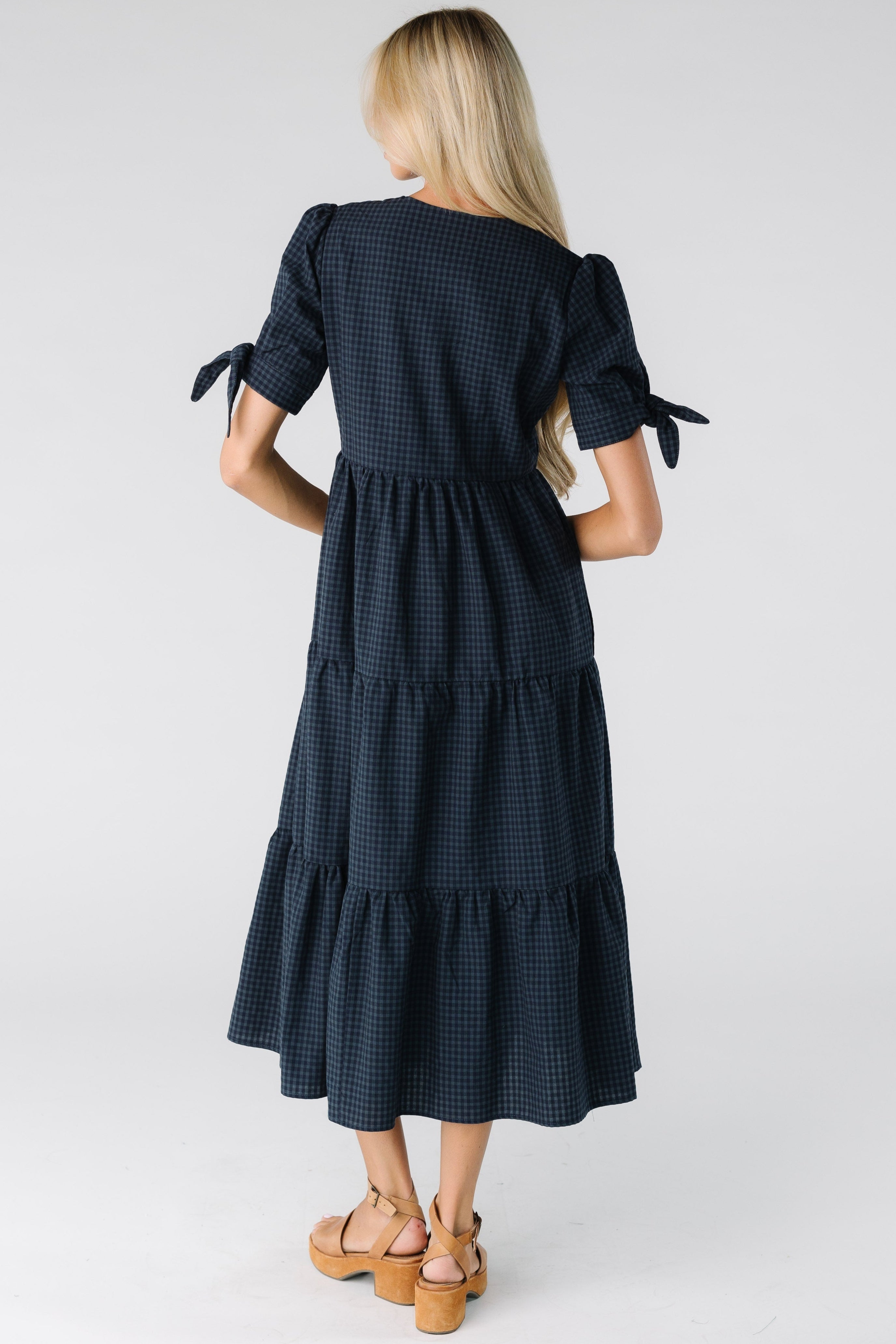 Brass & Roe The Claire Tie Sleeve Gingham Dress