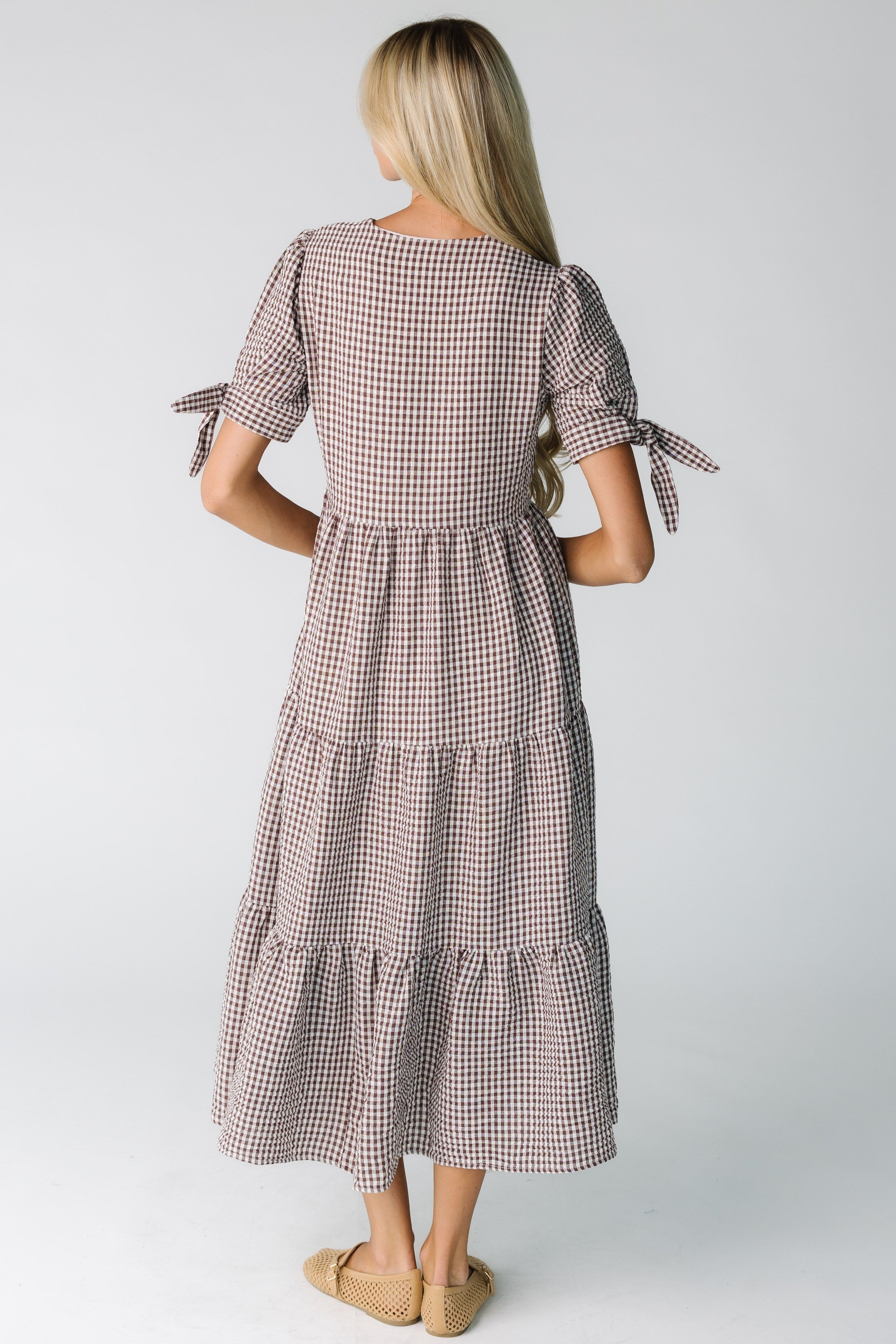 Brass & Roe The Claire Tie Sleeve Gingham Dress