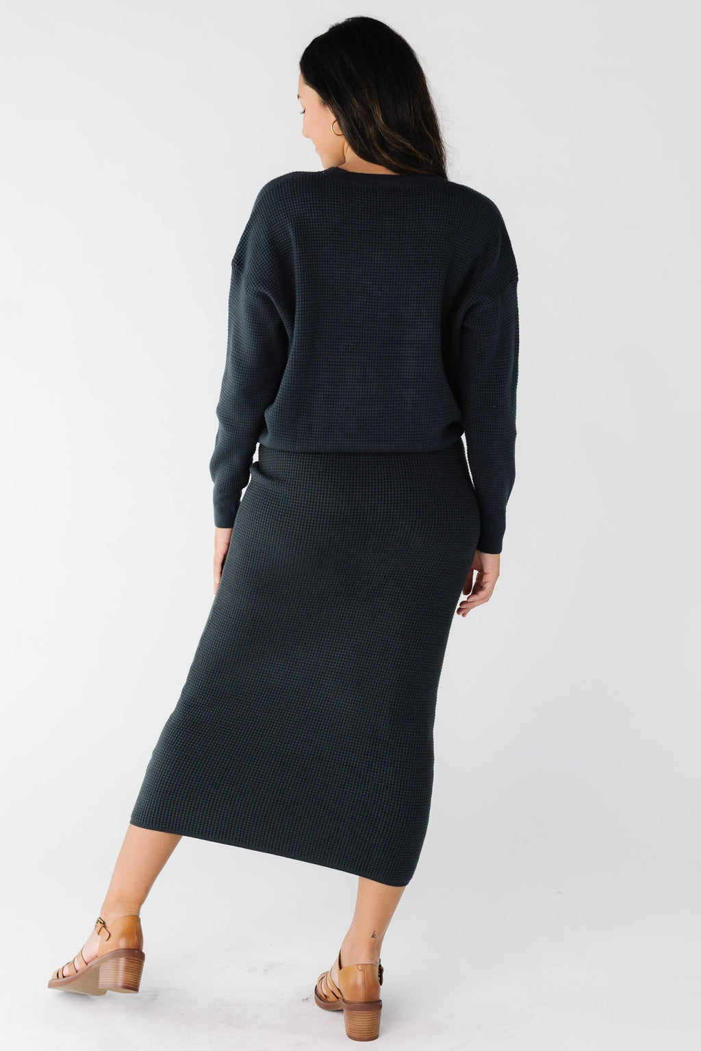 Textured Waffle Sweater Skirt Set