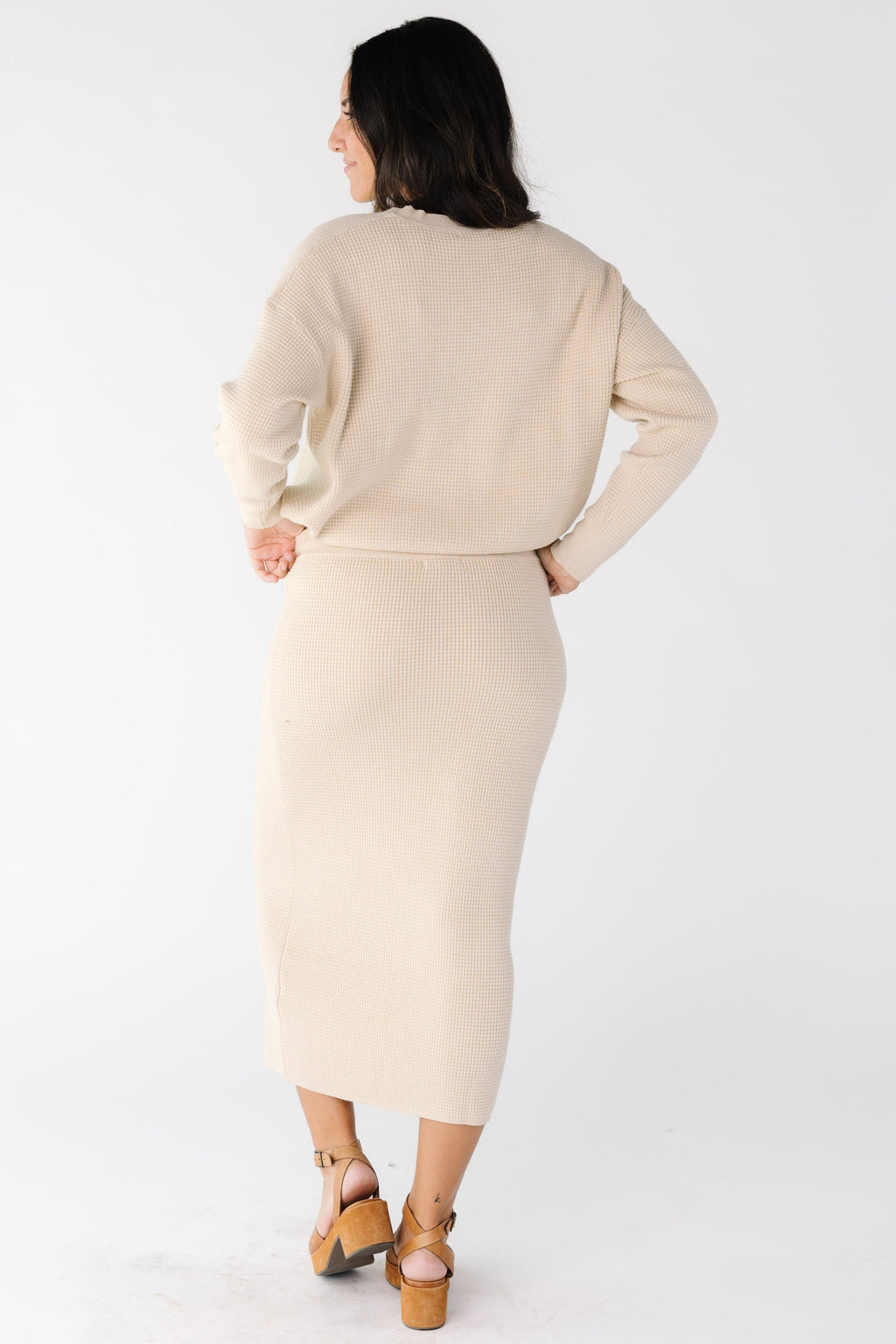 Textured Waffle Sweater Skirt Set