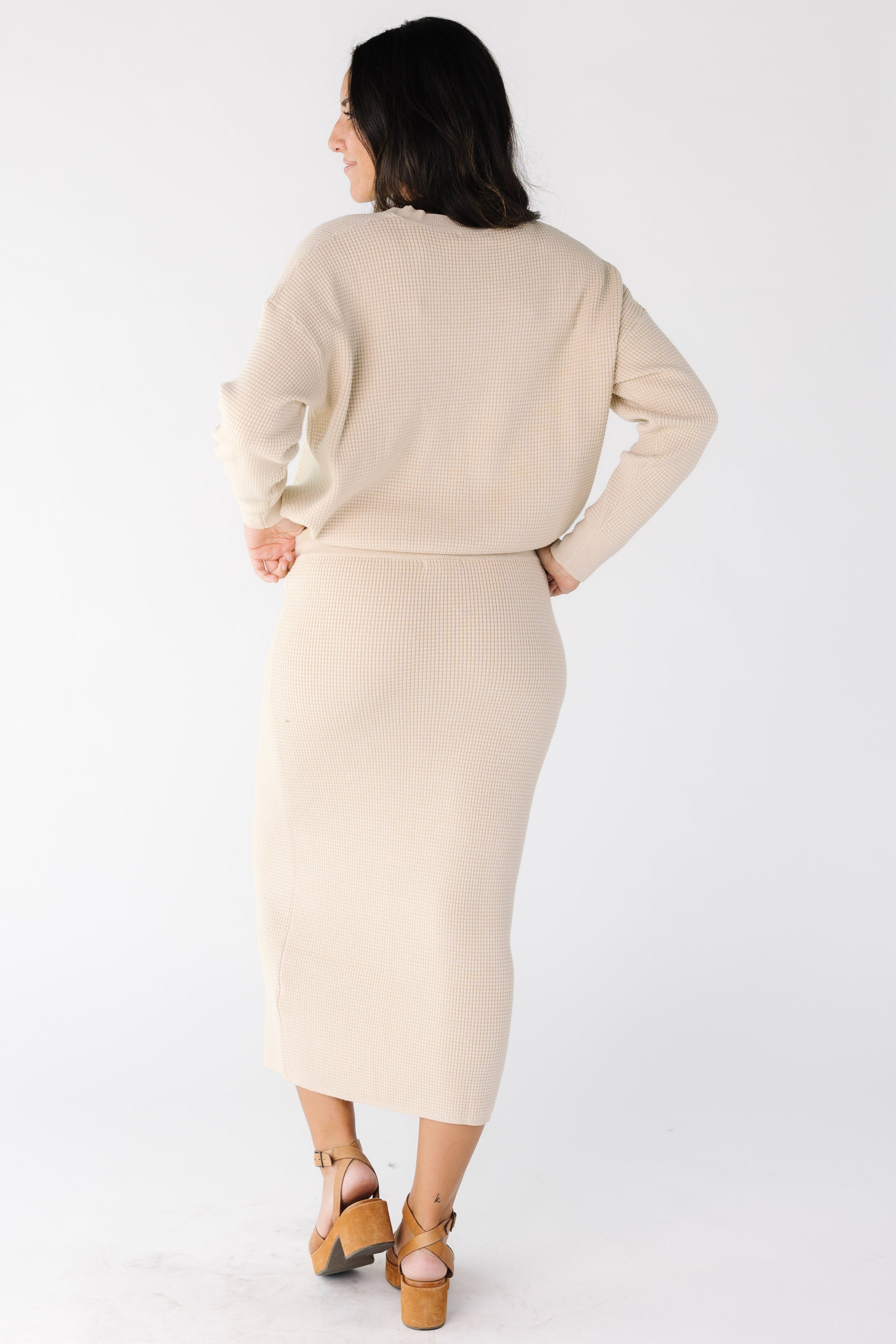 Textured Waffle Sweater Skirt Set