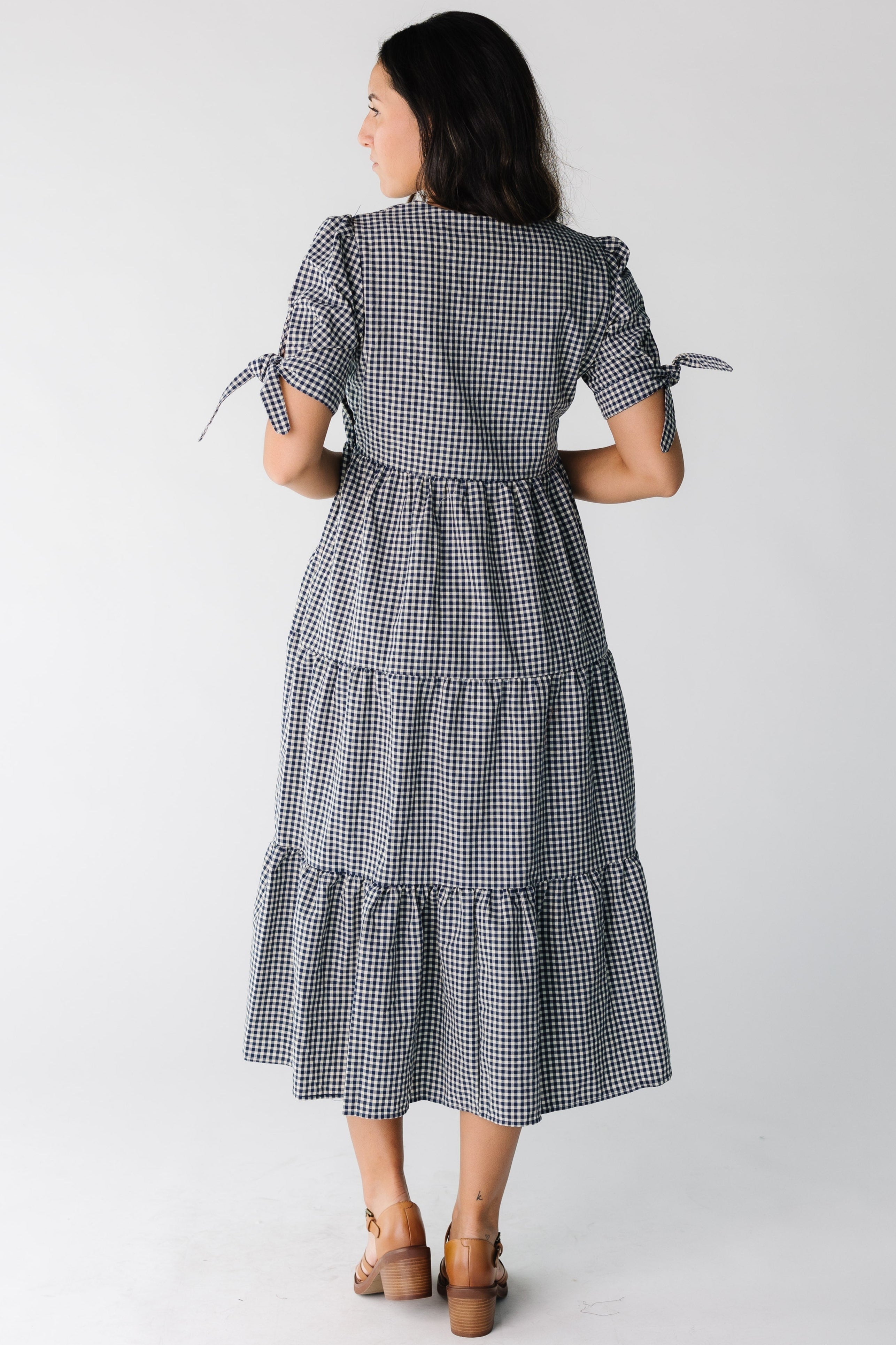 Brass & Roe The Claire Tie Sleeve Gingham Dress