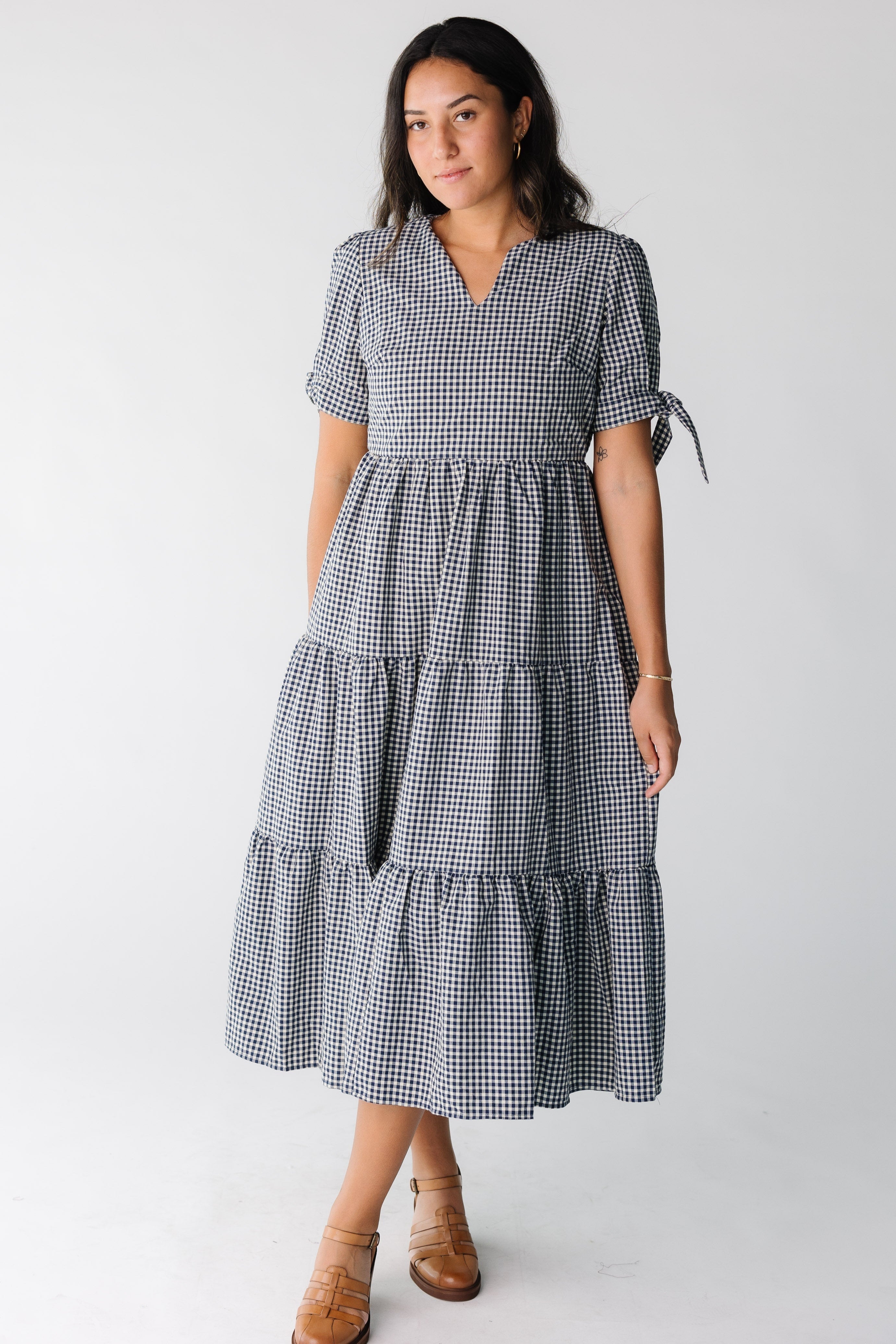 Brass & Roe The Claire Tie Sleeve Gingham Dress