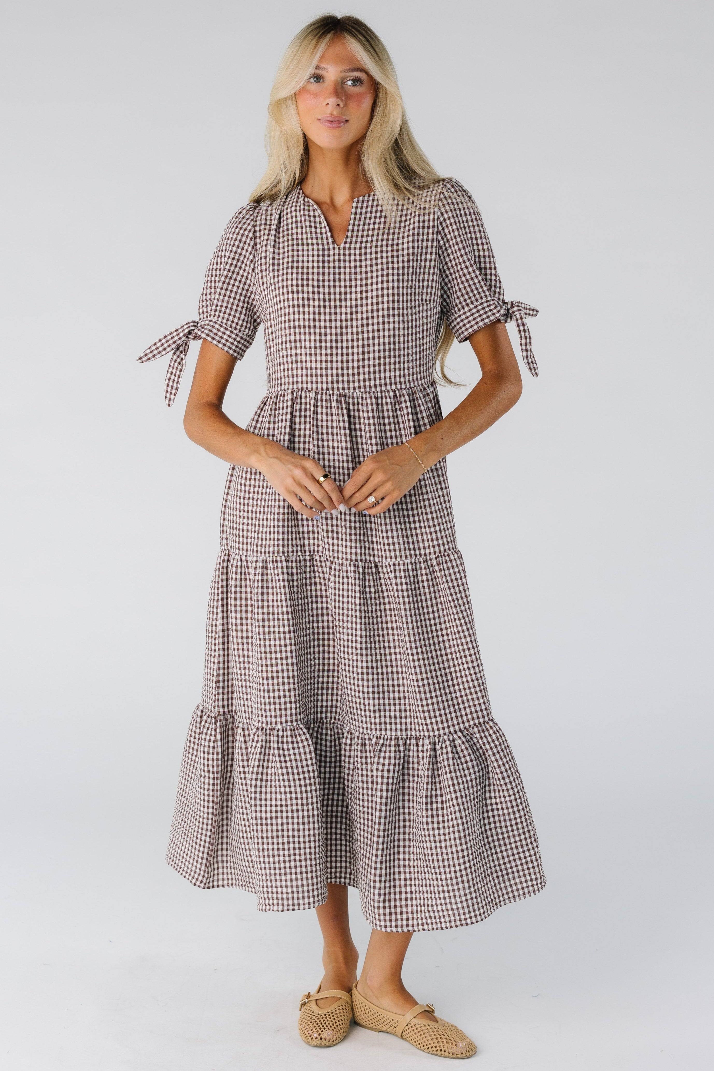 Brass & Roe The Claire Tie Sleeve Gingham Dress