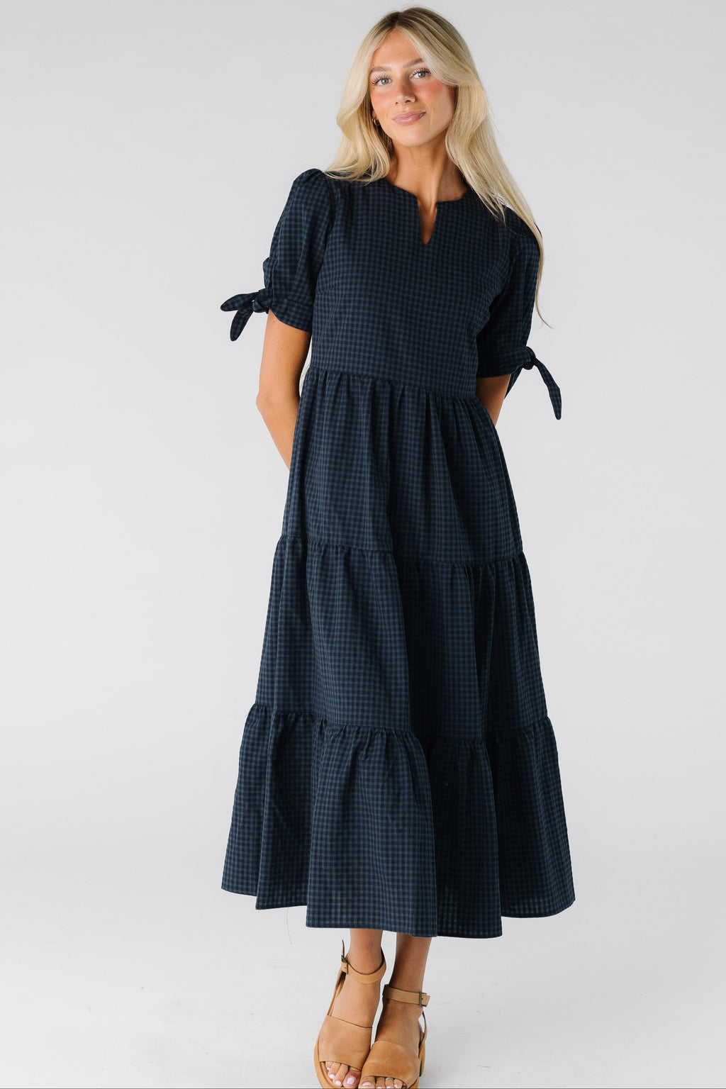 Brass & Roe The Claire Tie Sleeve Gingham Dress