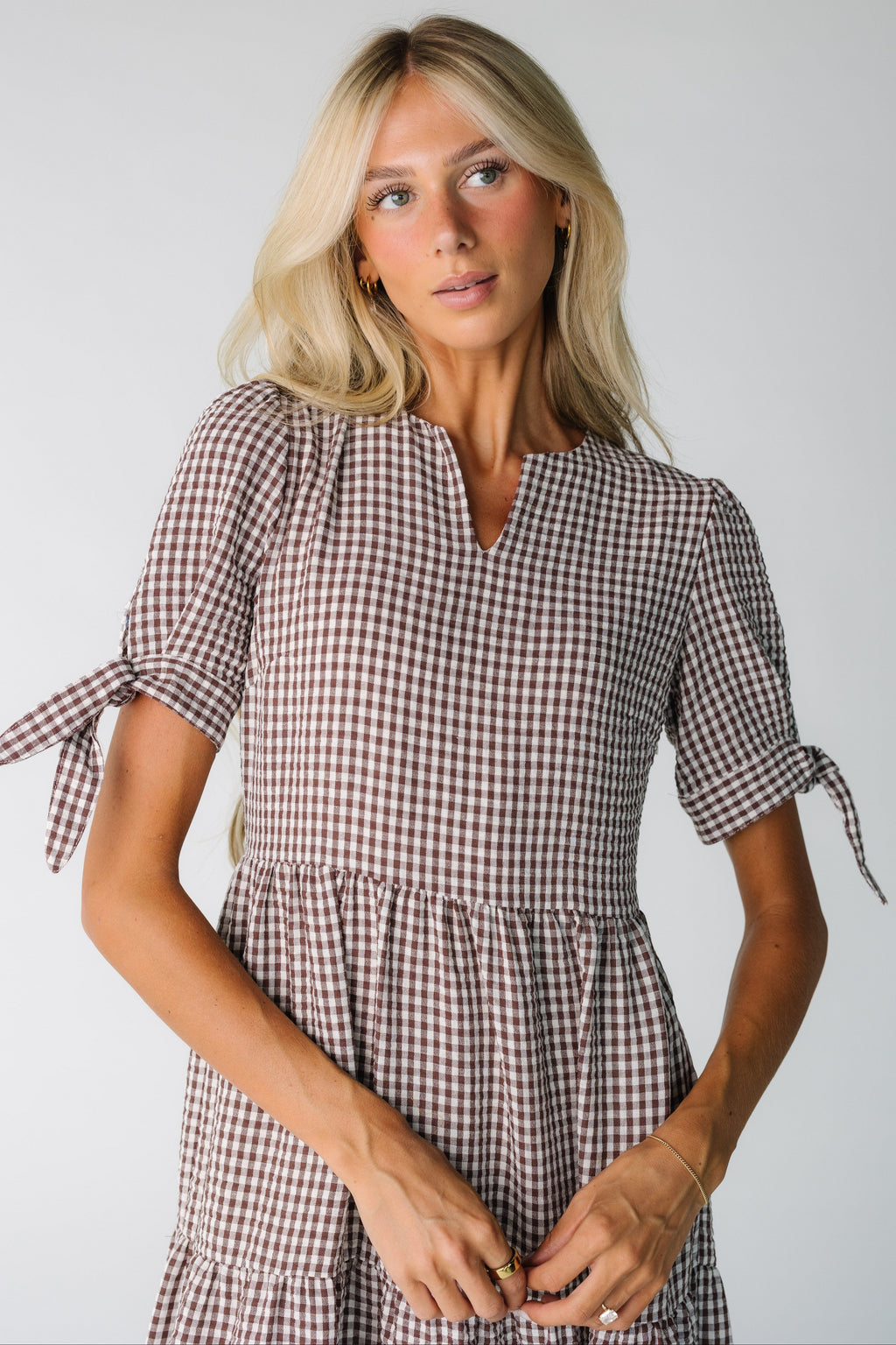 Brass & Roe The Claire Tie Sleeve Gingham Dress