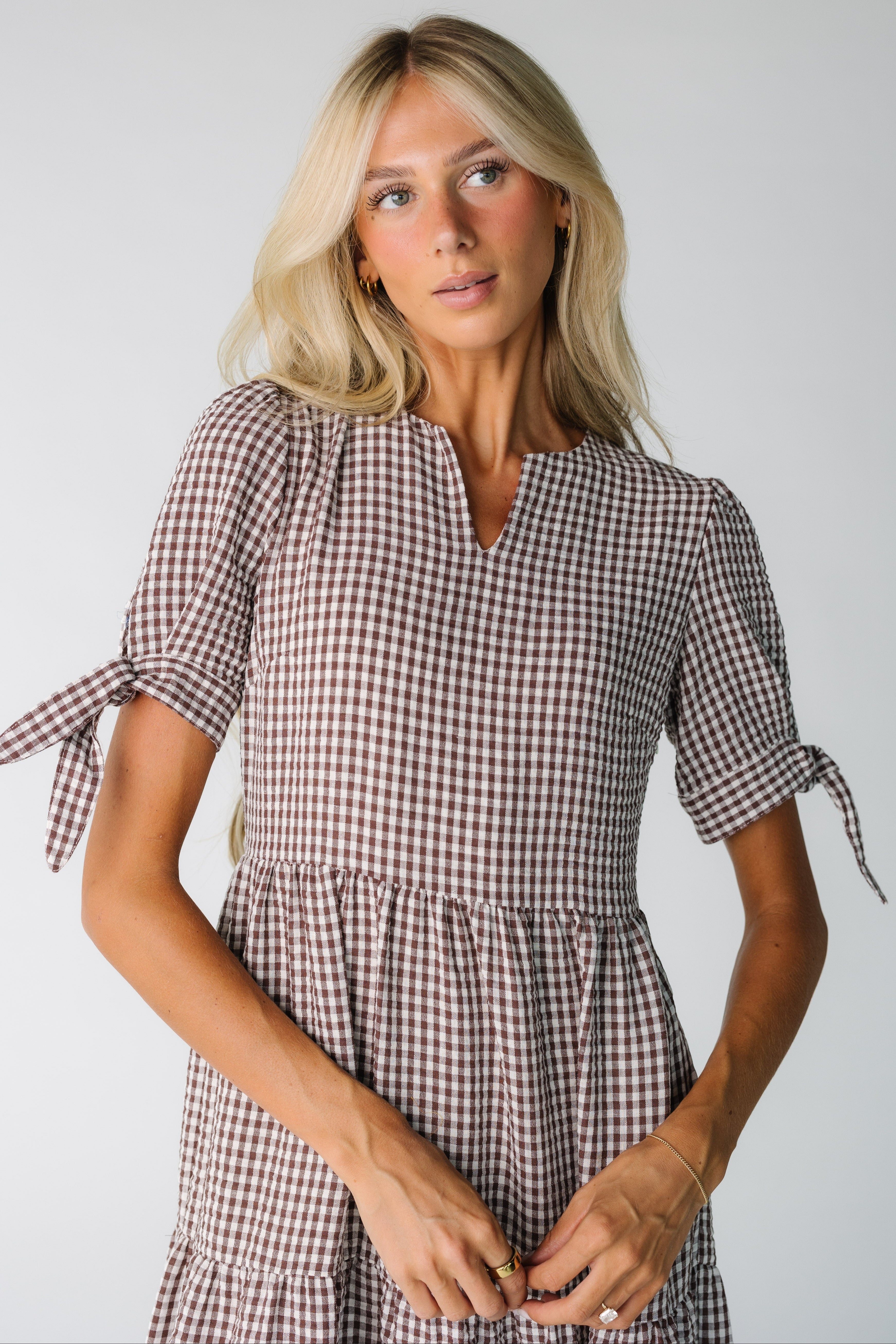 Brass & Roe The Claire Tie Sleeve Gingham Dress
