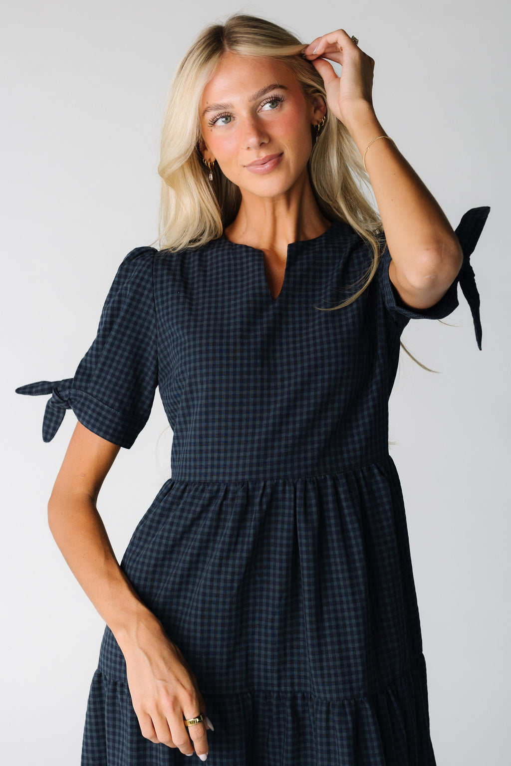 Brass & Roe The Claire Tie Sleeve Gingham Dress