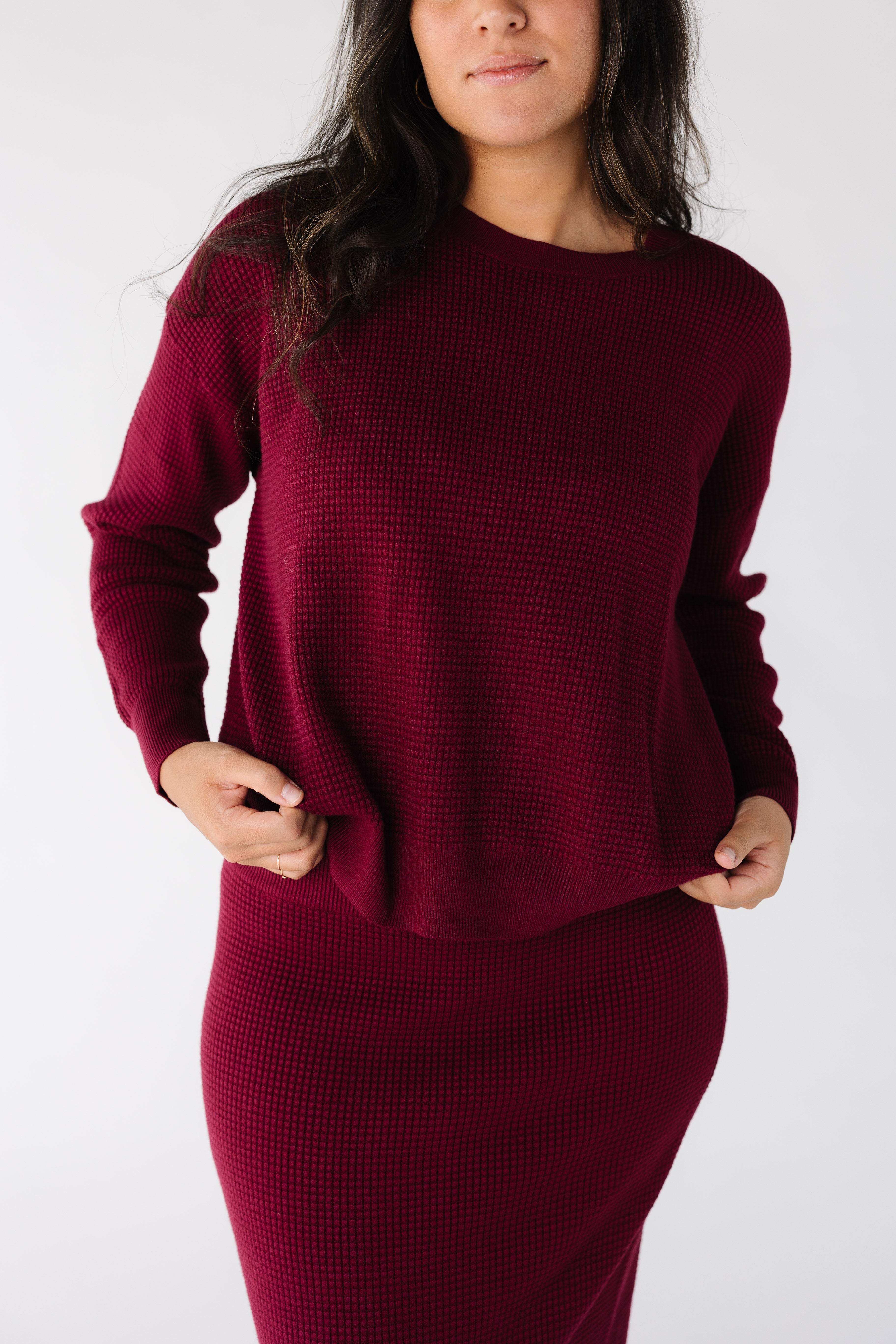 Textured Waffle Sweater Skirt Set