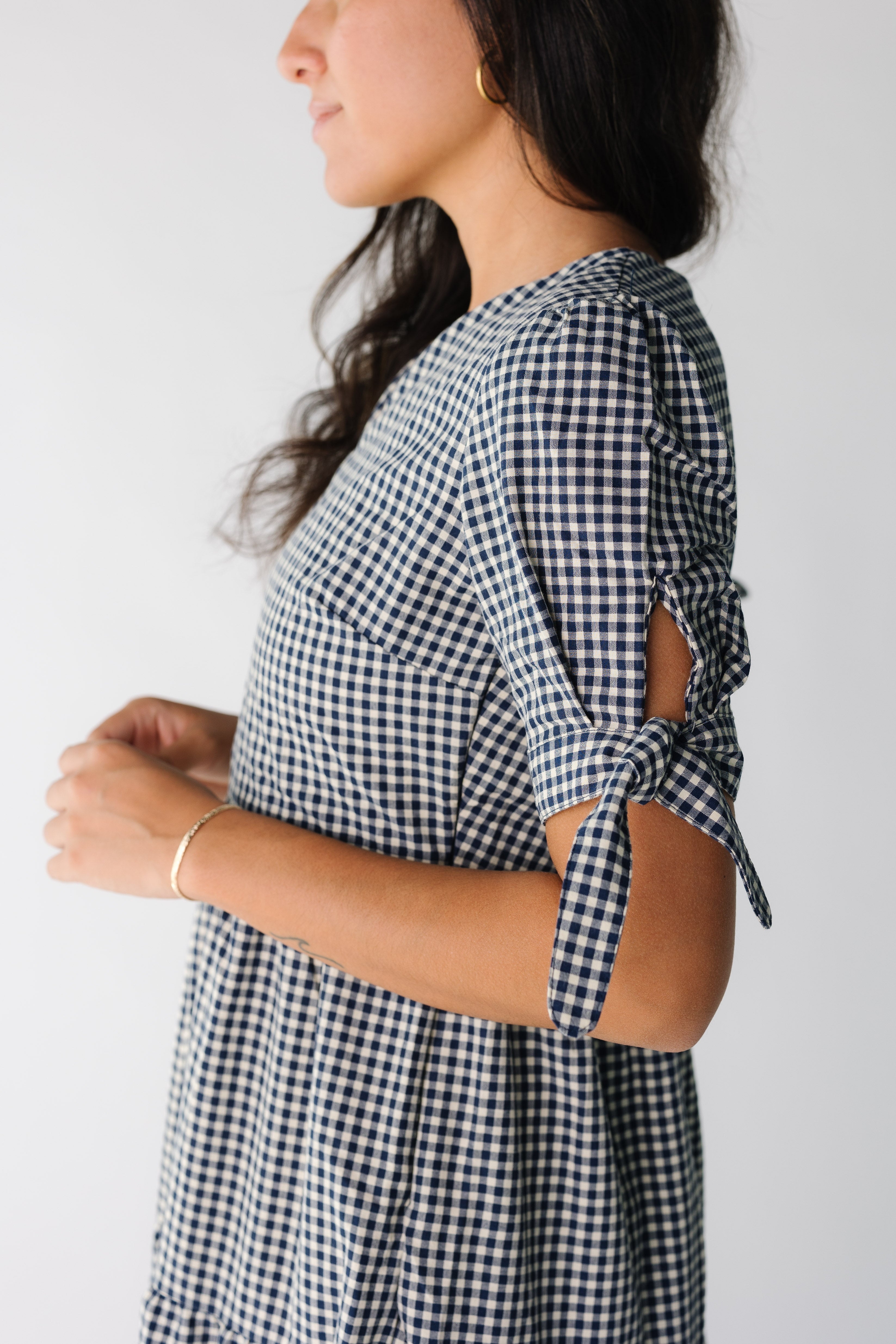Brass & Roe The Claire Tie Sleeve Gingham Dress