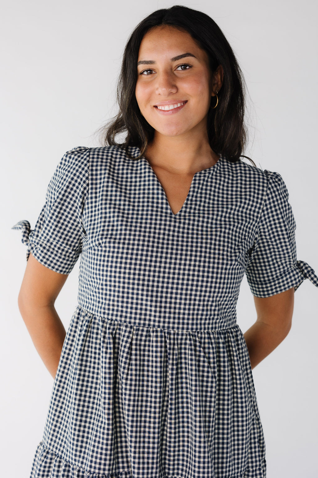 Brass & Roe The Claire Tie Sleeve Gingham Dress