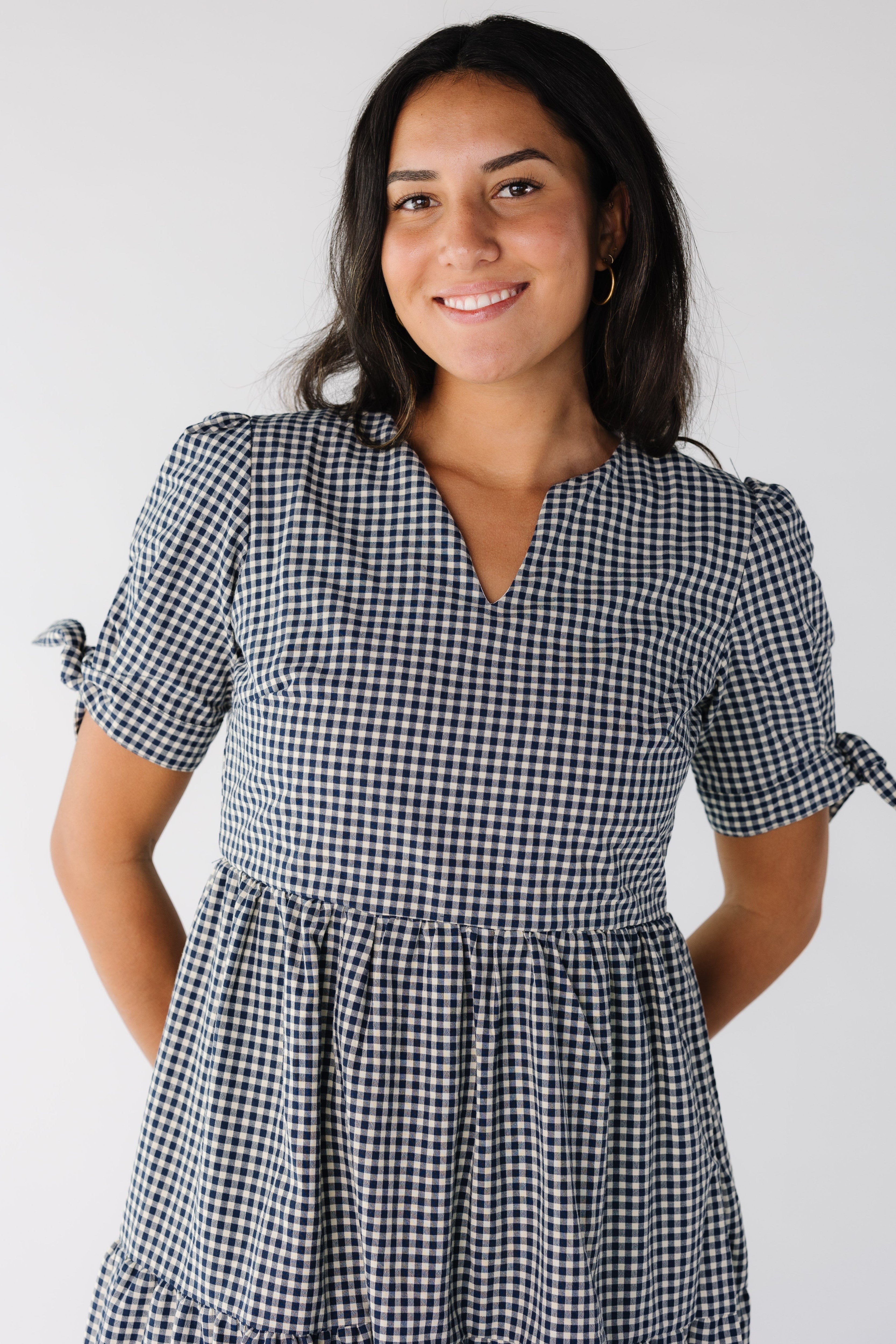 Brass & Roe The Claire Tie Sleeve Gingham Dress