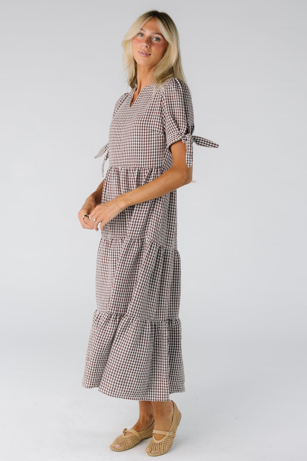 Brass & Roe The Claire Tie Sleeve Gingham Dress