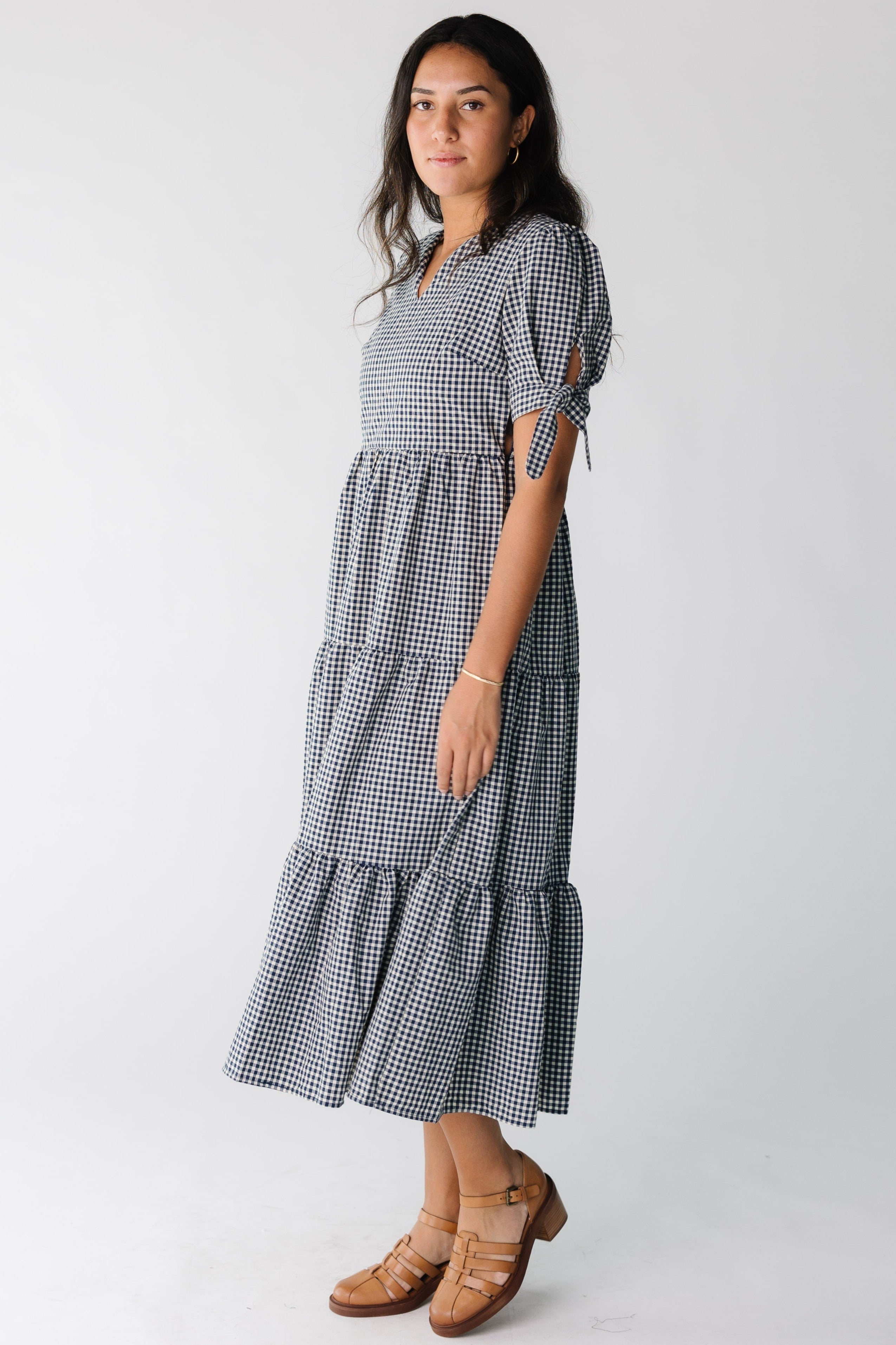 Brass & Roe The Claire Tie Sleeve Gingham Dress