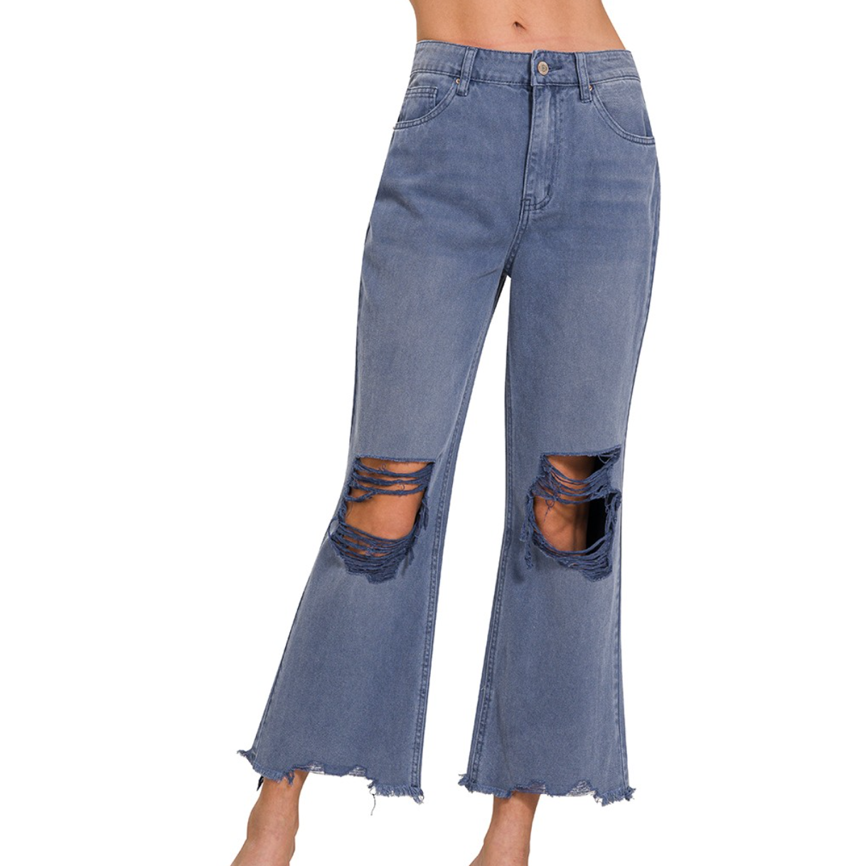 Vintage Wash Distressed Crop Pants