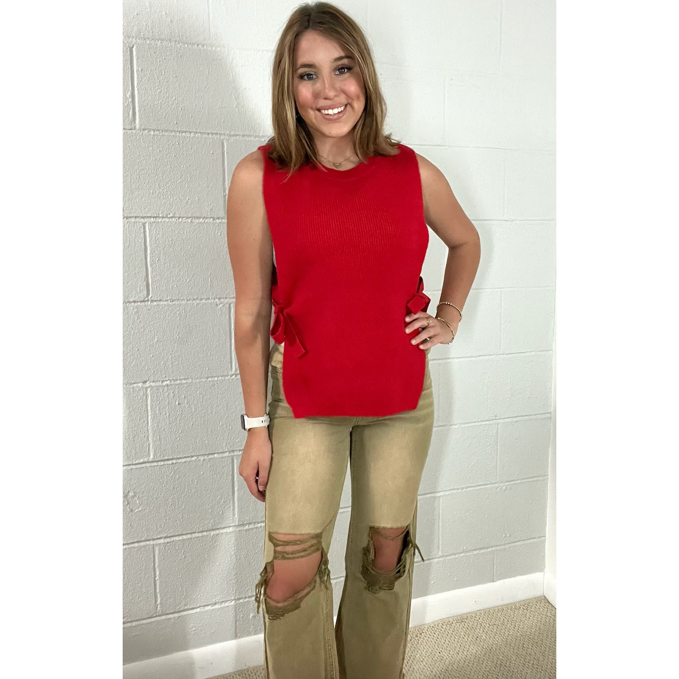 Washed Distressed Camel Cropped Pants