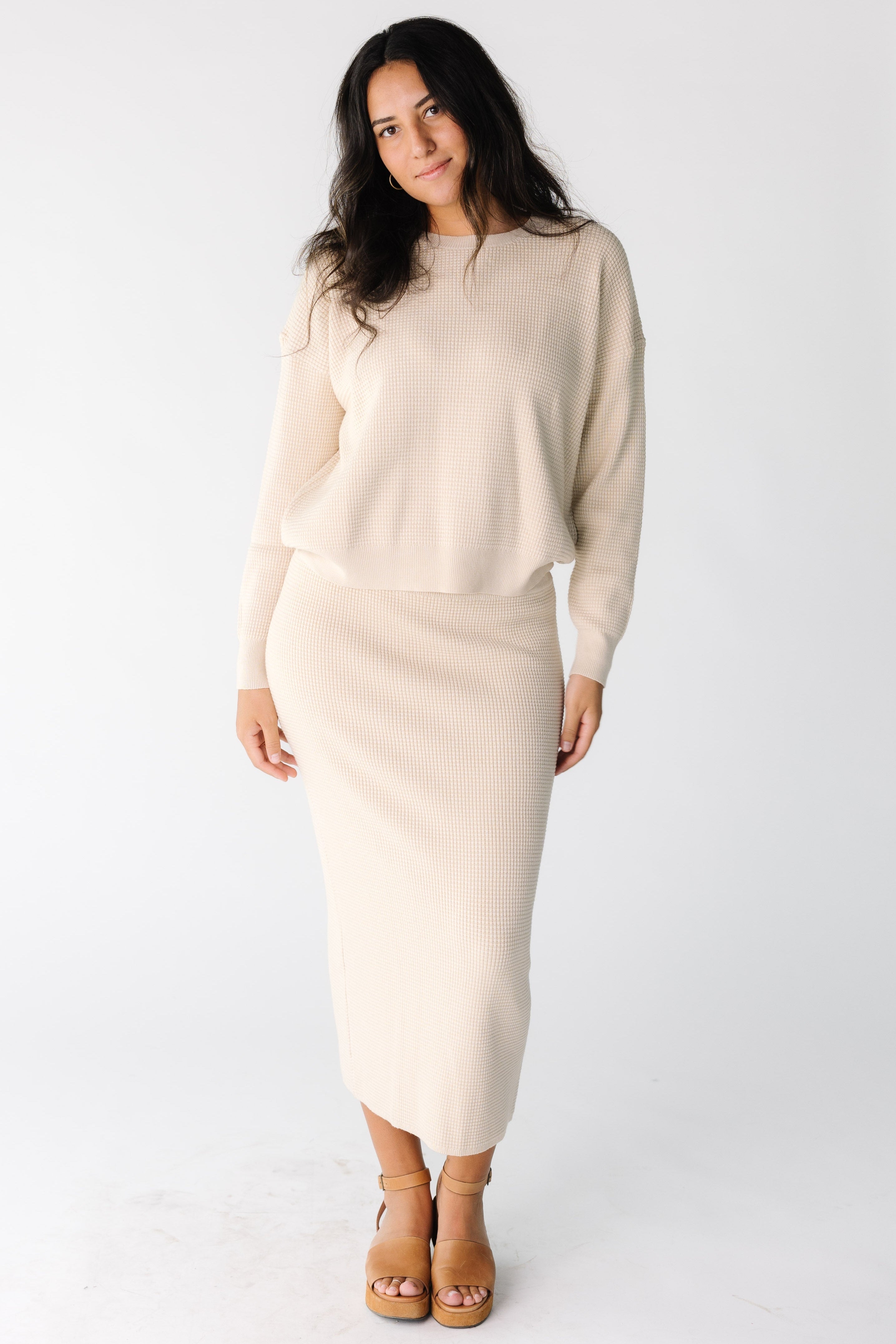 Textured Waffle Sweater Skirt Set