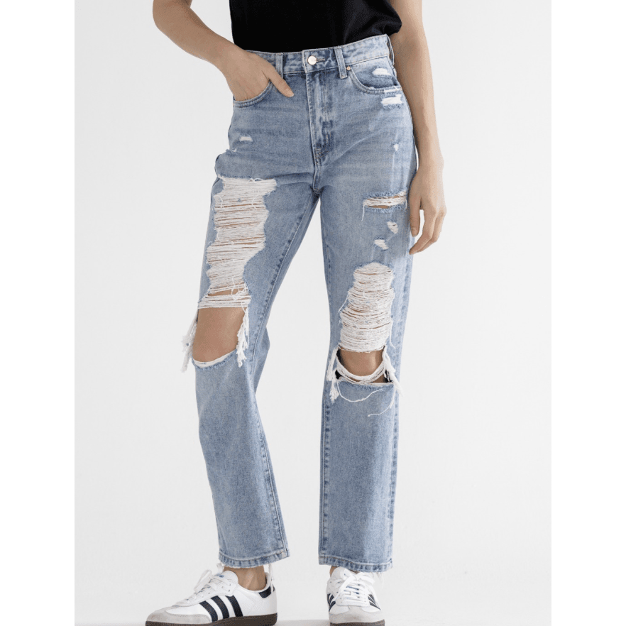 Gavi Super Distressed Straight Leg Jean