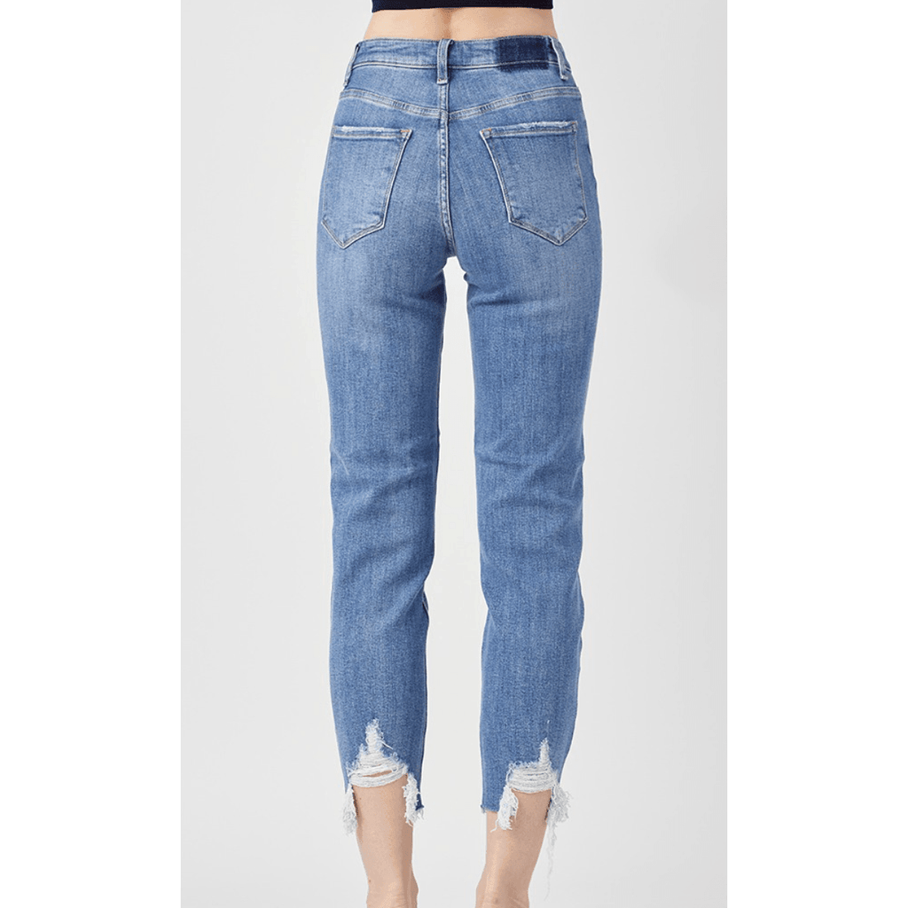 High Rise Cropped Jean with Raw Hem