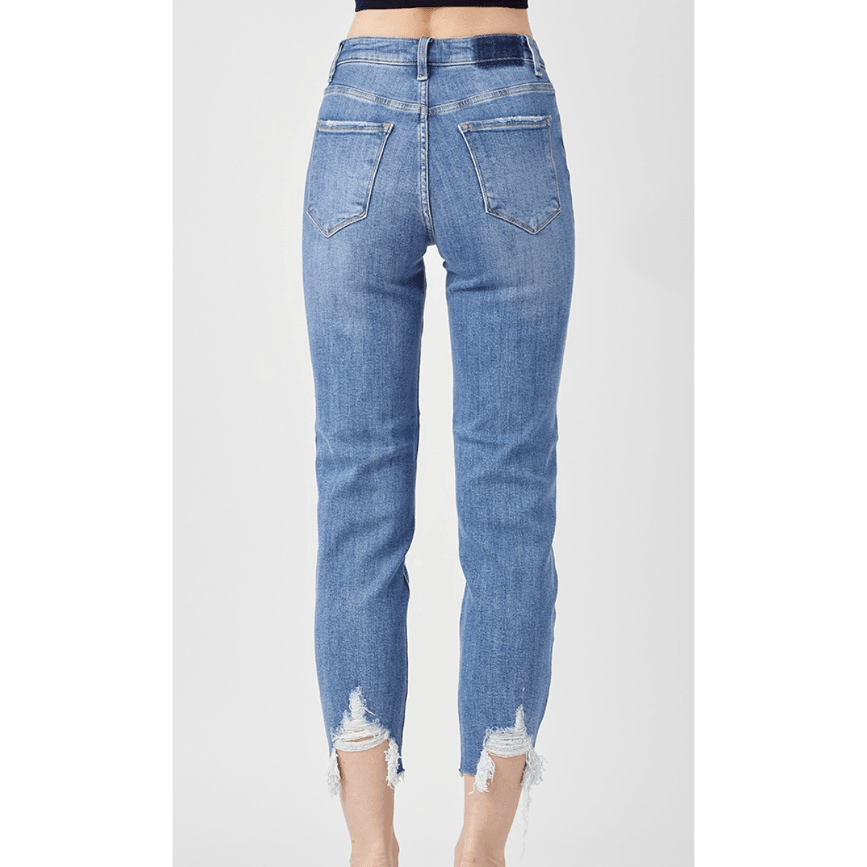 High Rise Cropped Jean with Raw Hem
