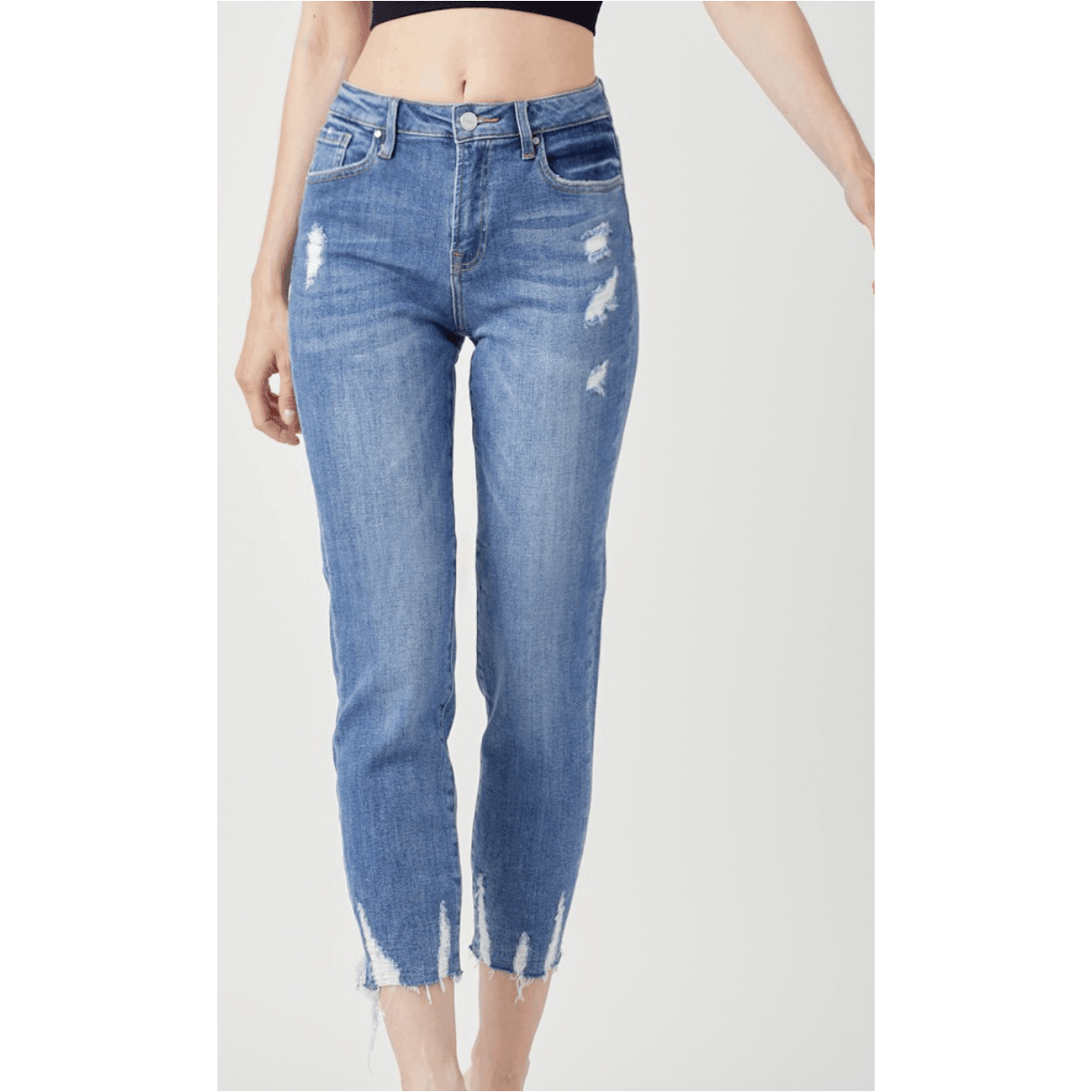 High Rise Cropped Jean with Raw Hem