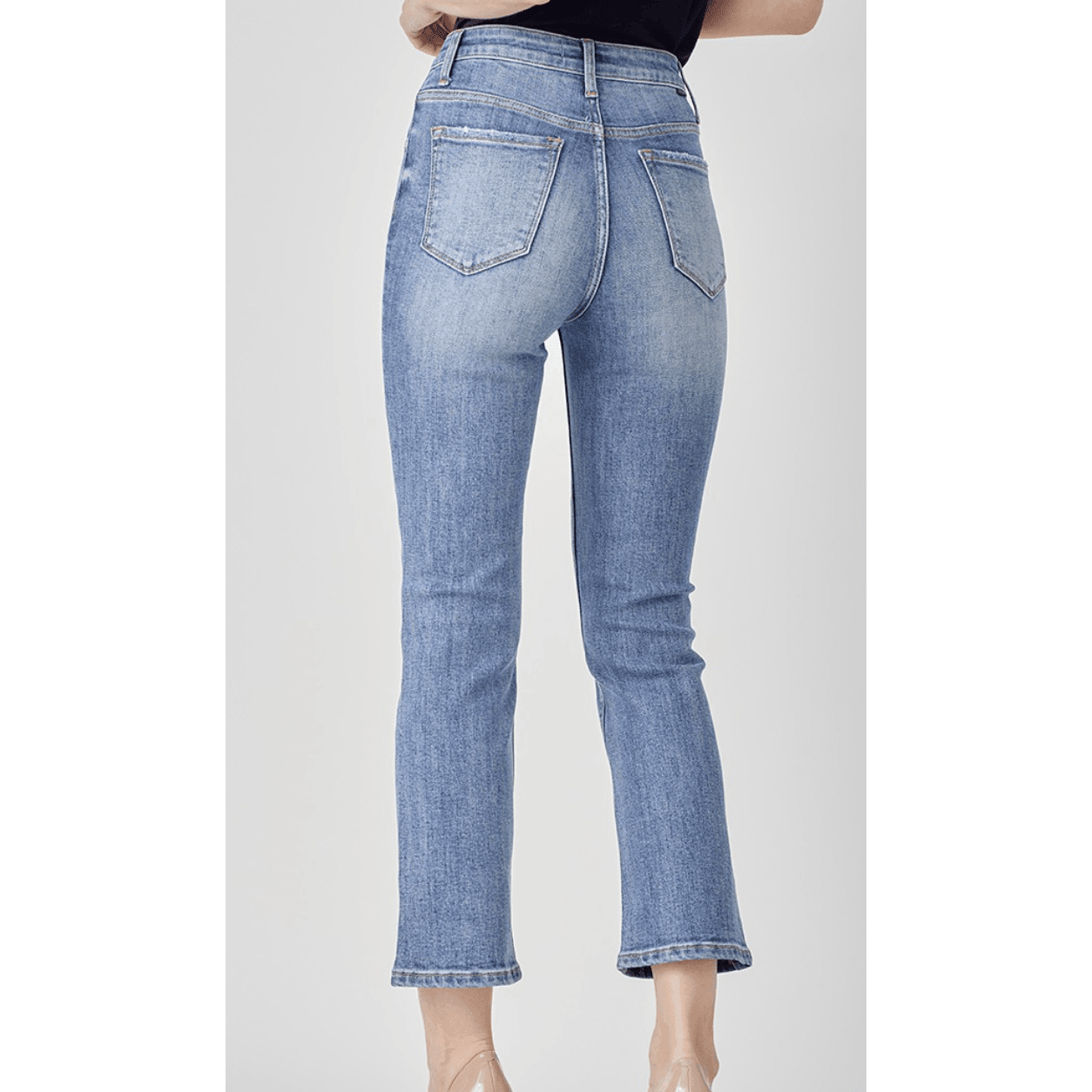 High Rise Crossover Zipper Front Straight Jeans