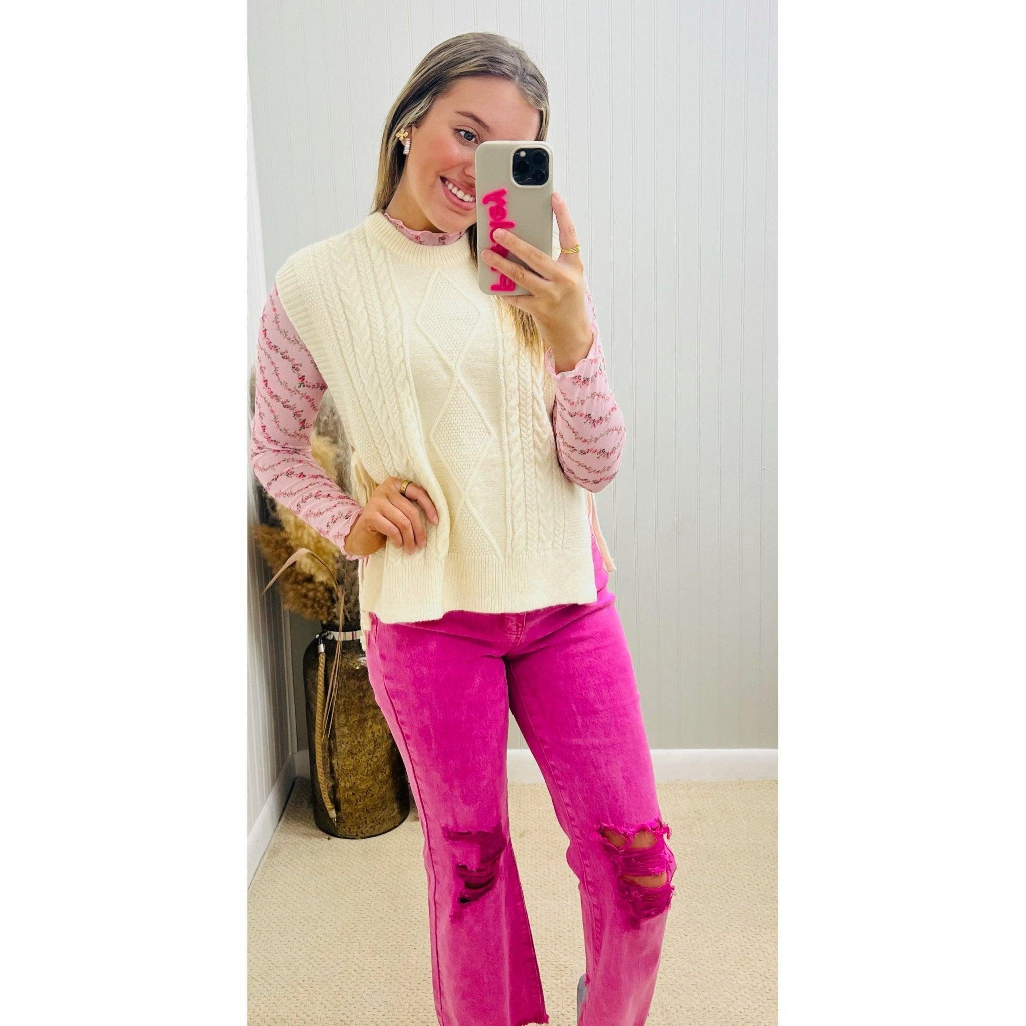 Peony Pink Distressed Jeans