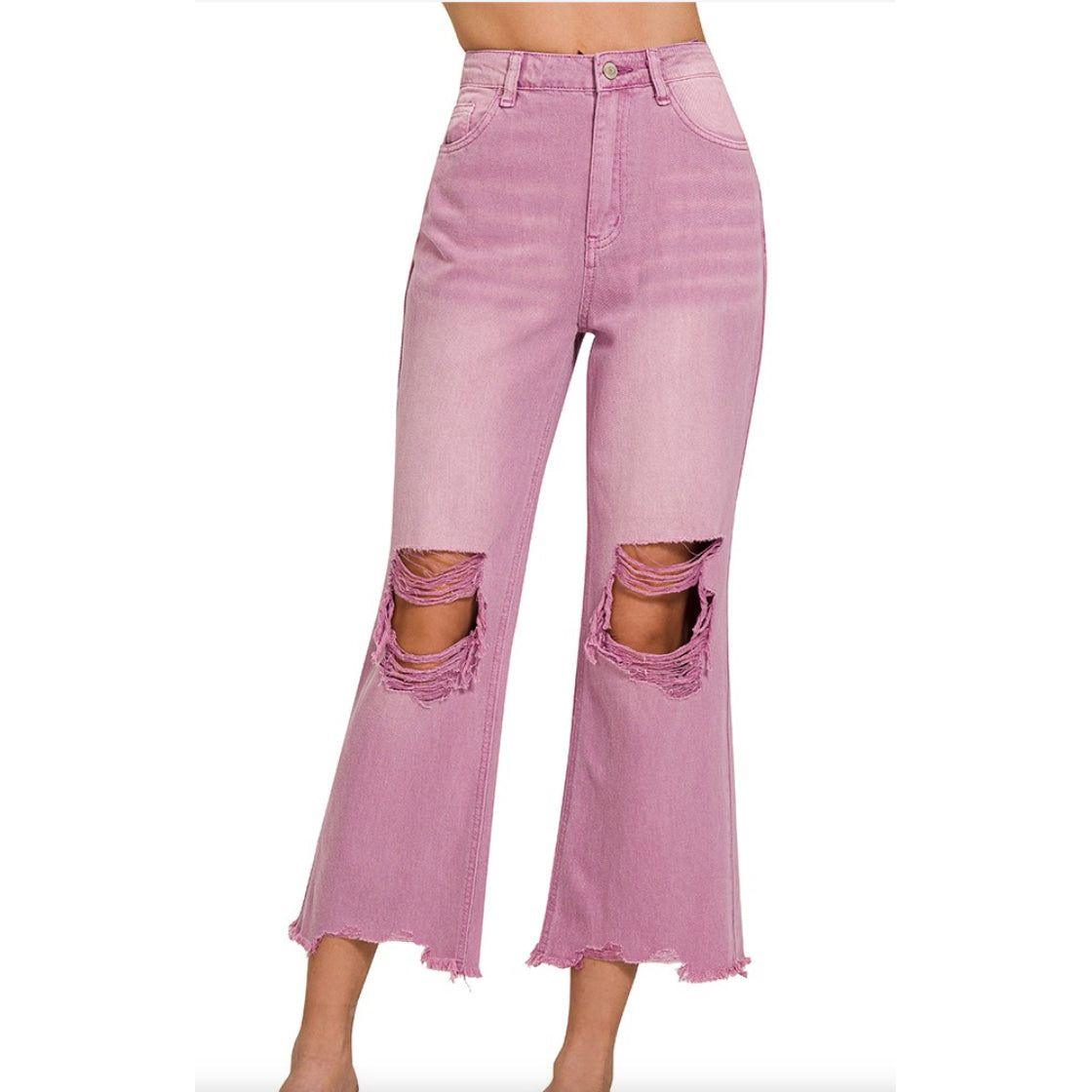 Violet Distressed Cropped Jeans